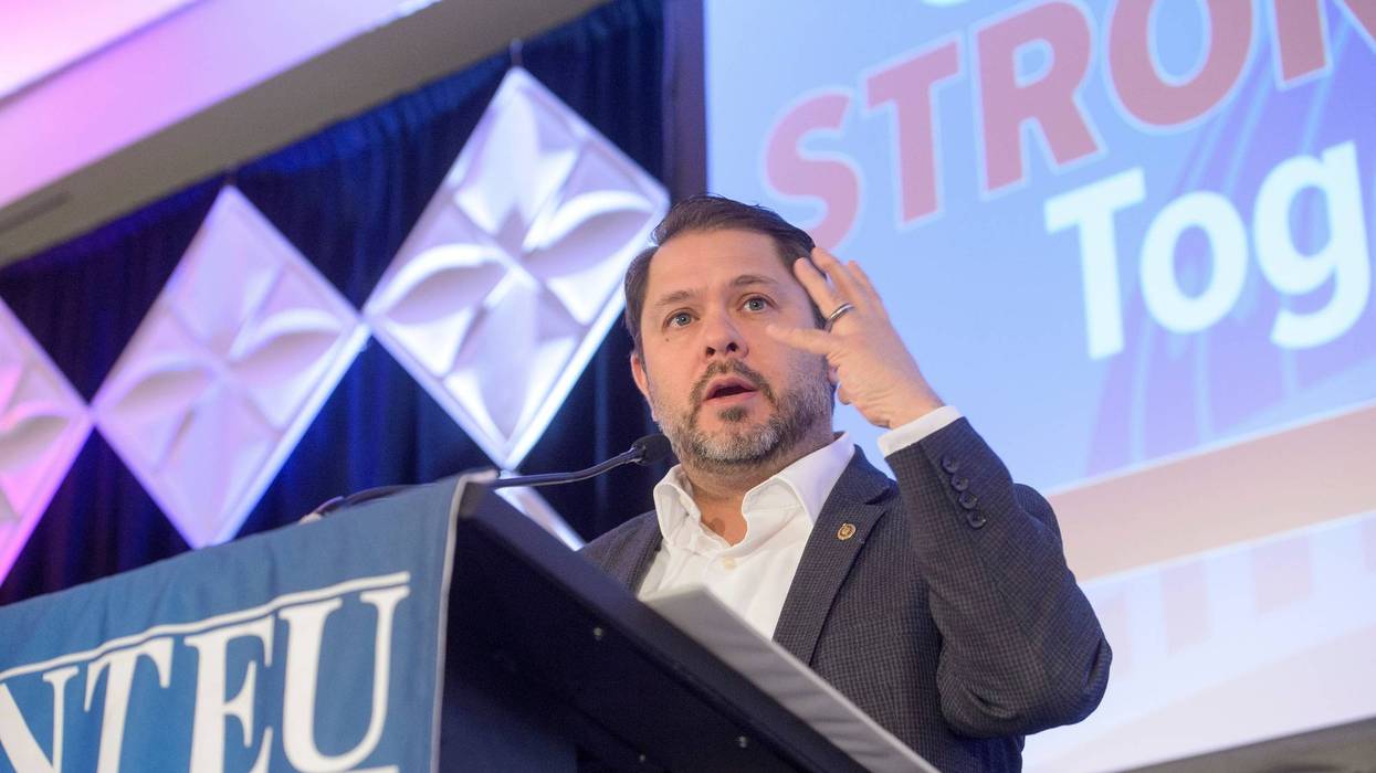 Sen. Ruben Gallego, D-AZ., speaks during the opening session of the National Treasury Employees Union (NTEU) Legislative Conference at the Hilton Washington DC National Mall The Wharf, Tuesday, March 4, 2025, in Washington