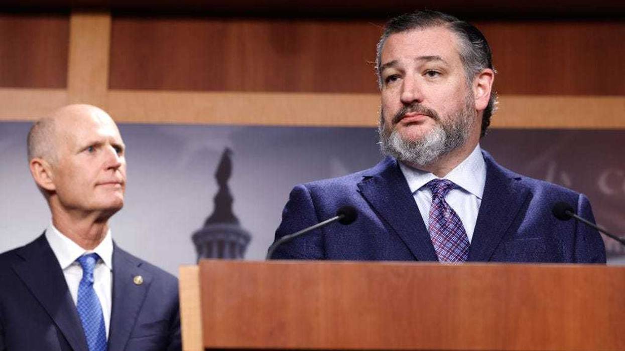 Sen. Ted Cruz (R-TX) speaks during a news conference alongside Sen. Rick Scott (R-FL) at the U.S. Capitol Building on January 25, 2023 in Washington, DC.