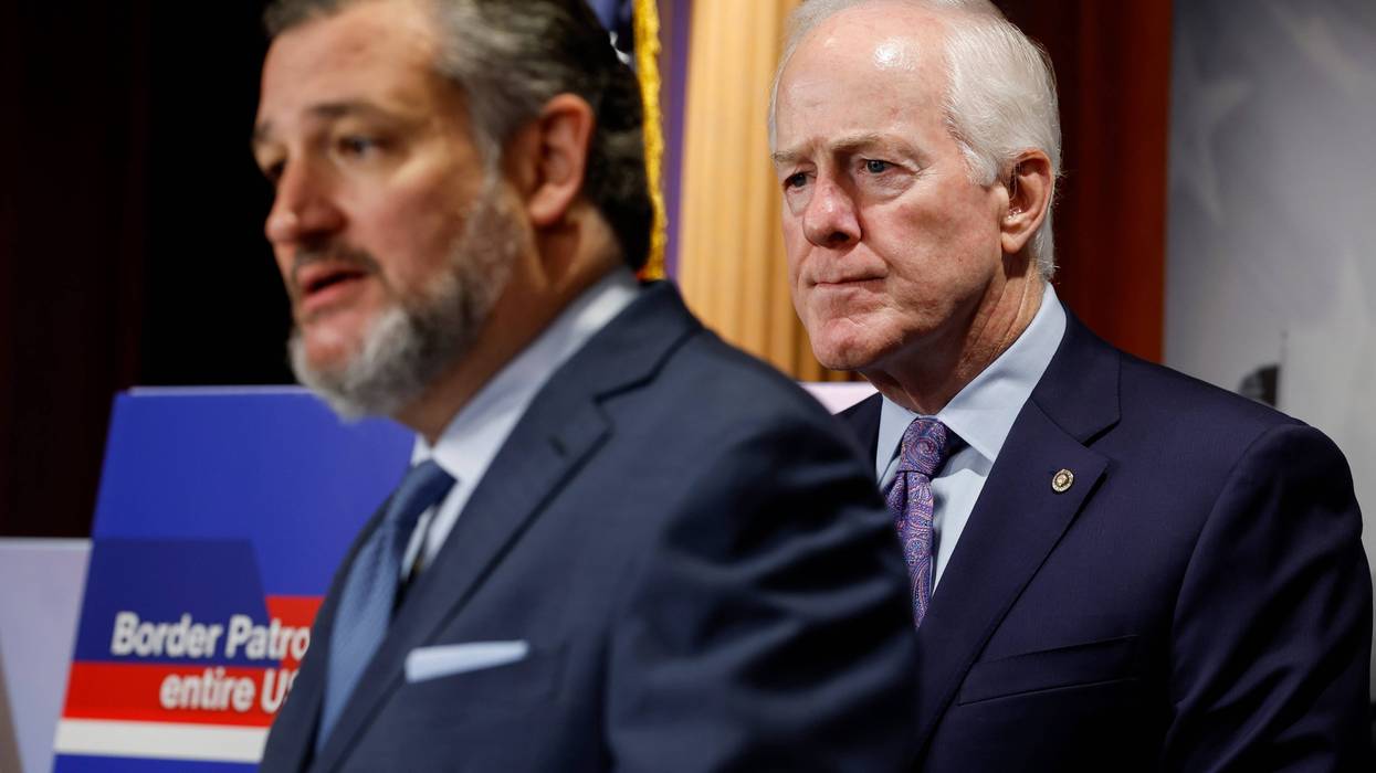 Sen. Ted Cruz (R-TX) speaks during a press conference on border security alongside Sen. John Cornyn (R-TX) at the U.S. Capitol Building on September 27, 2023, in Washington, DC.