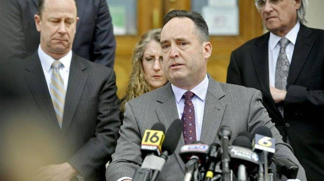 Senate Majority Leader Jake Corman gets teary eyed when he thinks about his own sons as he spoke about the anti-hazing legislation named after Timothy Piazza outside of the Centre County Courthouse.
