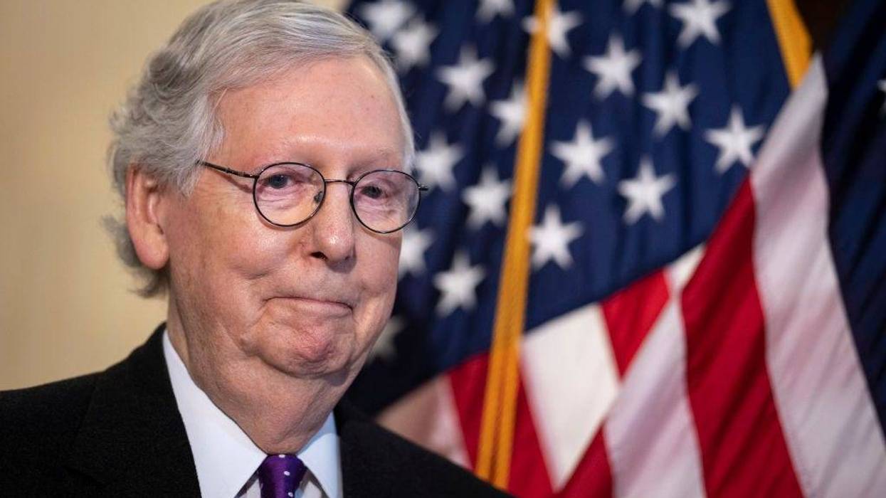 Senate Minority Leader Mitch McConnell (R-KY) attends a news conference after a lunch meeting with Senate Republicans on Capitol Hill February 1, 2022 in Washington, DC.
