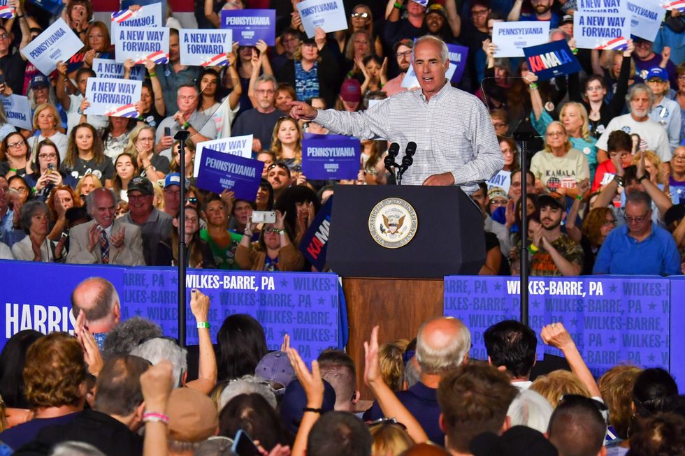 Senator Bob Casey speaks at a rally for Kamala Harris. Kamala Harris during a campaign rally in Wilkes-Barre, USA - 13 Sept (Photo by Aimee Dilger / SOPA Images/Sipa USA)