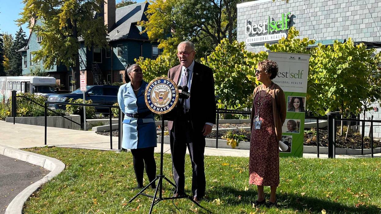 Senator Charles Schumer, Erie County Health Commissioner Dr. Gale Burstein and COO of bestself, Kelly Dumas in Buffalo, N.Y. (10/11/2022)