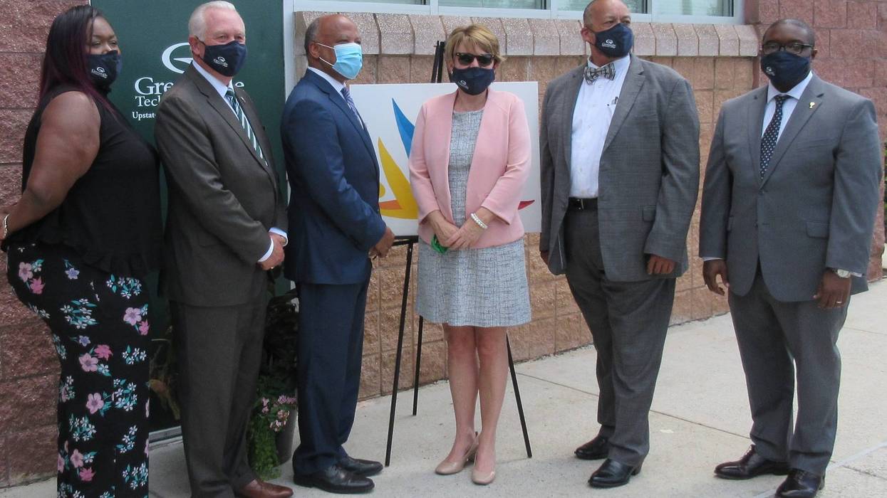 Senator Karl Allen (third from left) with (left to right) Stephanie Sherman, Dr. Keith Miller, Jennifer Moorefield, Sammie Stroud, and Dr. Jermaine Whirl of Greenville Technical College at the opening of the GTC Returning Citizens Program at the Phillis W