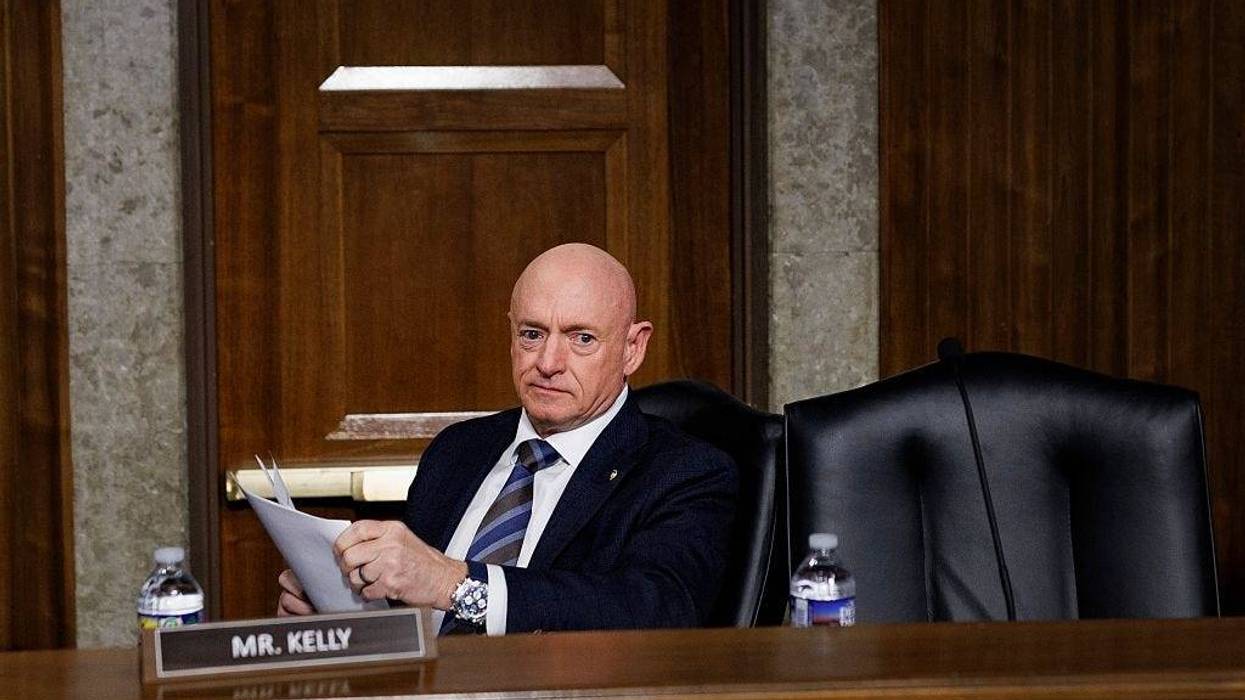 Senator Mark Kelly (D-AZ) takes his seat during a Senate Armed Services Committee Confirmation Hearing on Capitol Hill on January 15, 2026 in Washington, DC.