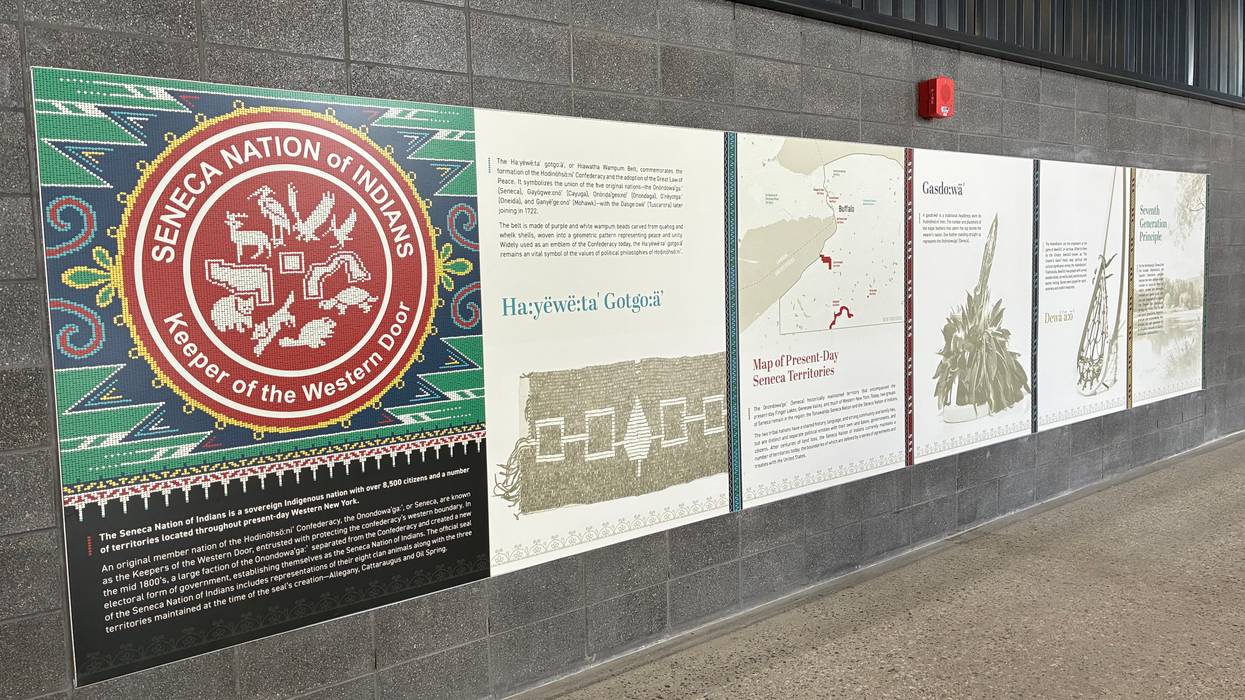 Seneca Nation wall art at Highmark Stadium