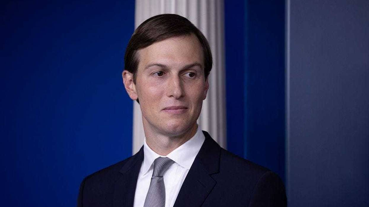 Senior Advisor to former President Donald Trump and son-in-law Jared Kushner as National Security Advisor listens as Robert O'Brien speaks during a press briefing at the White House on August 13, 2020 in Washington, DC. (Photo by Tasos Katopodis/Getty Images)