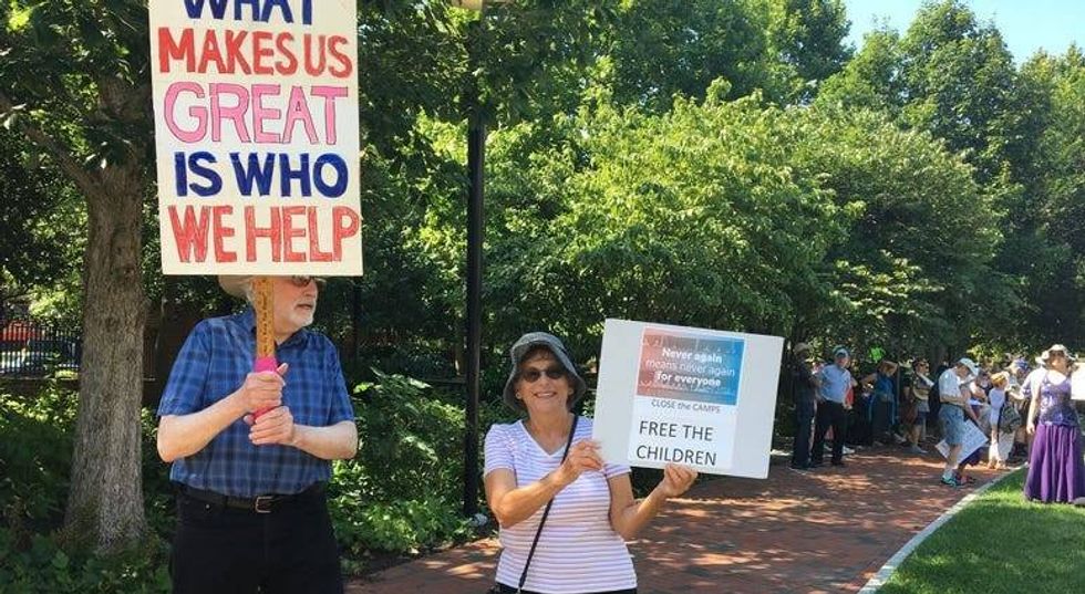 Seniors protest US treatment of migrant kids by 'caging' themselves in excessive heat