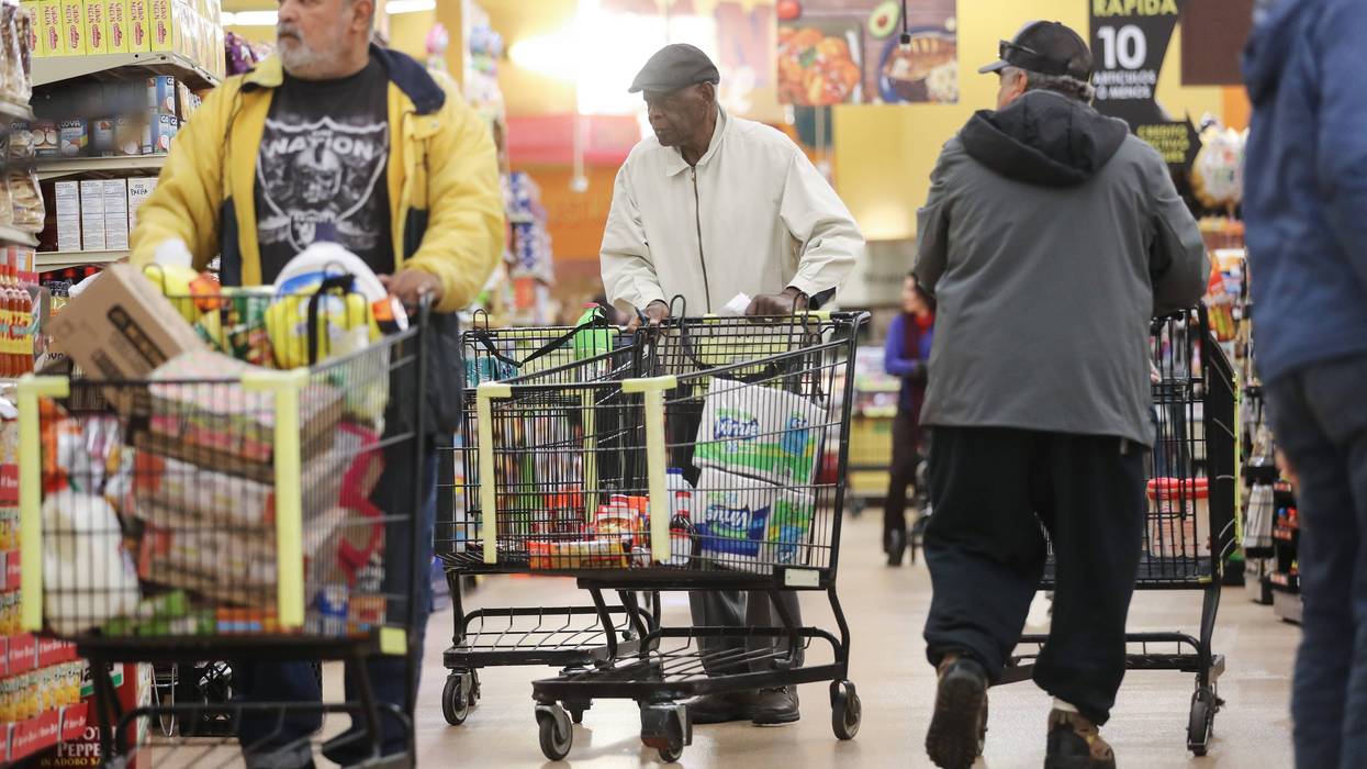 Seniors shop for groceries during special hours open to seniors and the disabled only at Northgate Gonzalez Market, a Hispanic specialty supermarket, on March 19, 2020 in Los Angeles, California.