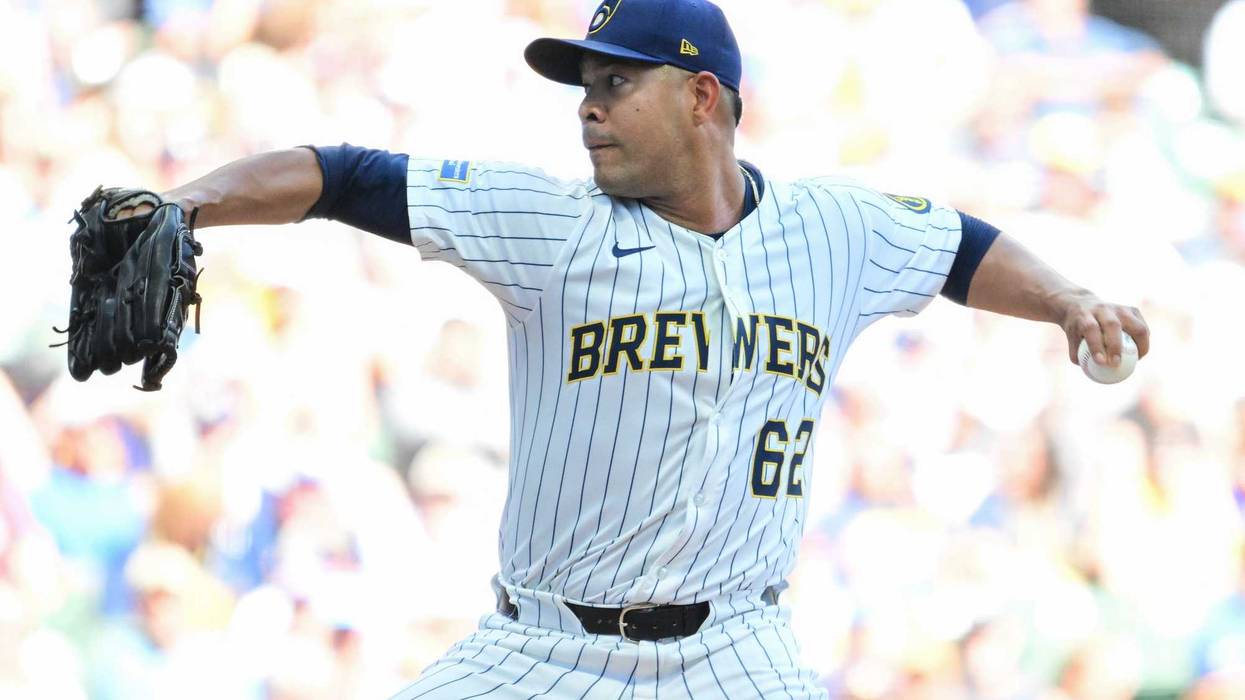 Sep 14, 2025; Milwaukee, Wisconsin, USA; Milwaukee Brewers starting pitcher Jose Quintana (62) throws against the St. Louis Cardinals in the first inning at American Family Field. Mandatory Credit: Benny Sieu-Imagn Images