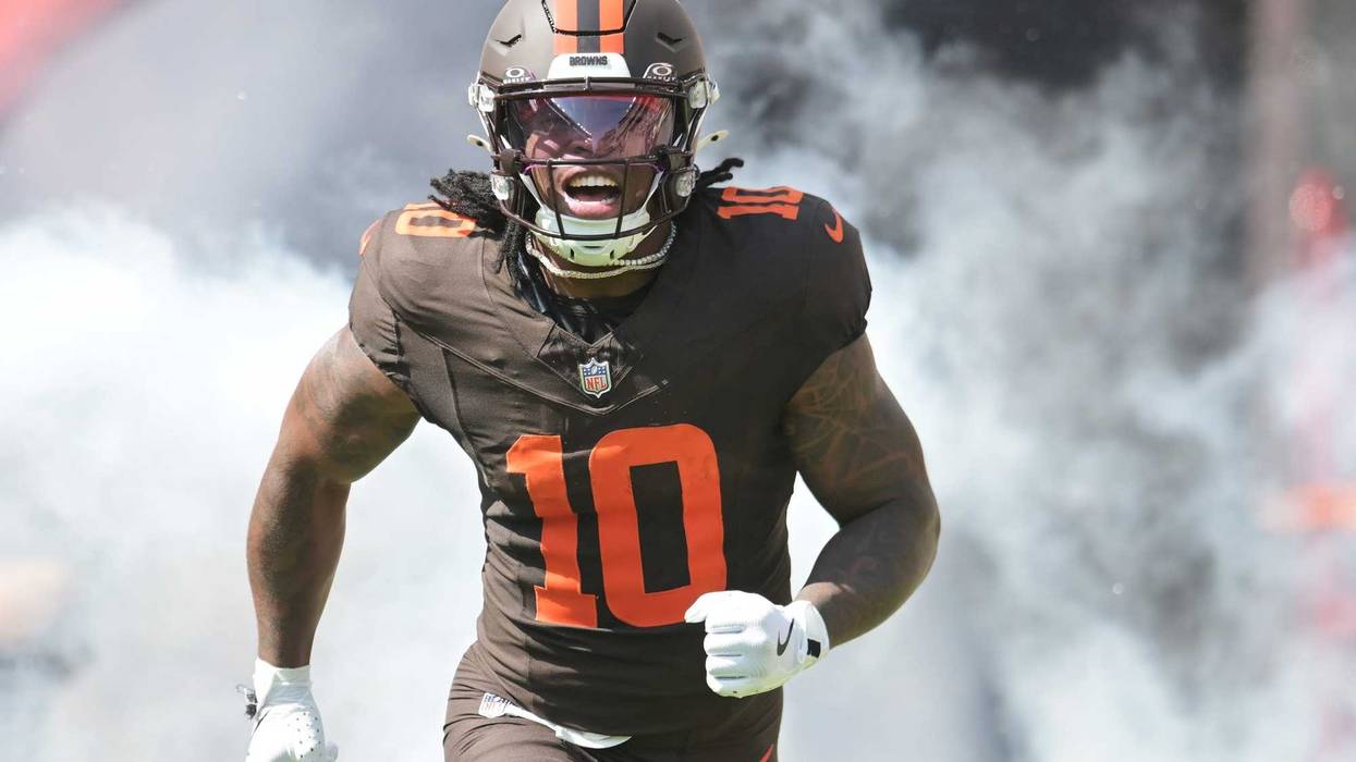 Sep 21, 2025; Cleveland, Ohio, USA; Cleveland Browns running back Quinshon Judkins (10) is introduced before the game between the Browns and the Green Bay Packers at Huntington Bank Field
