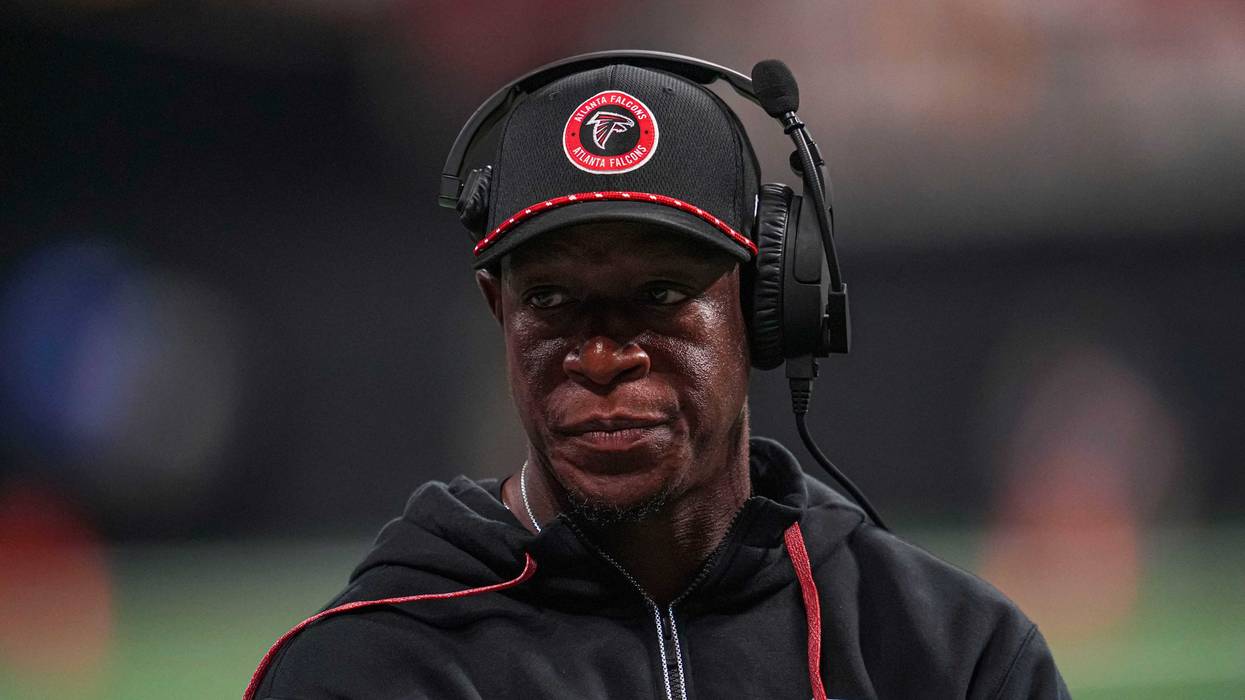 Sep 22, 2024; Atlanta, Georgia, USA; Atlanta Falcons head coach Raheem Morris on the sideline against the Kansas City Chiefs during the second half at Mercedes-Benz Stadium. Mandatory Credit: Dale Zanine-Imagn Images