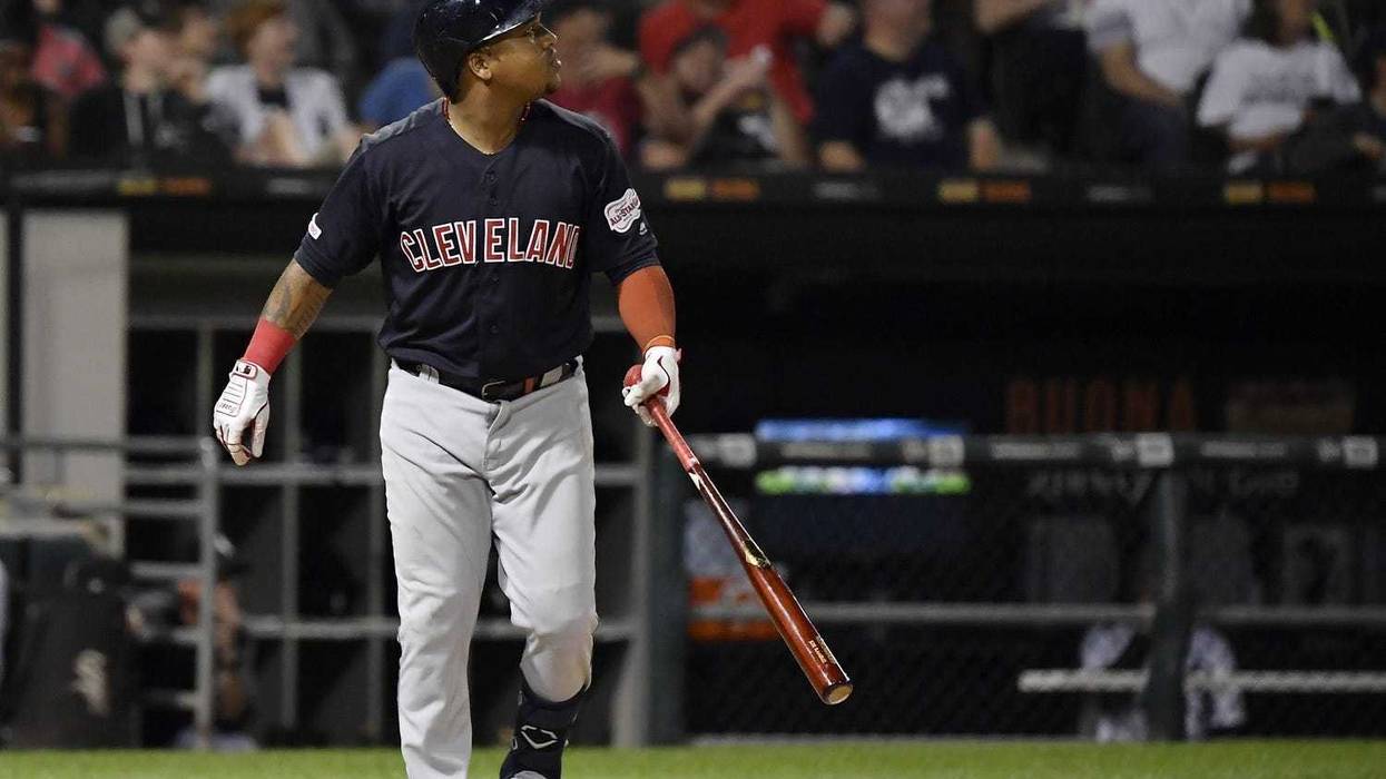 Sep 24, 2019; Chicago, IL, USA; Cleveland Indians third baseman Jose Ramirez (11) hits a three run home run in the third inning against the Chicago White Sox at Guaranteed Rate Field. Mandatory Credit: Quinn Harris-USA TODAY Sports