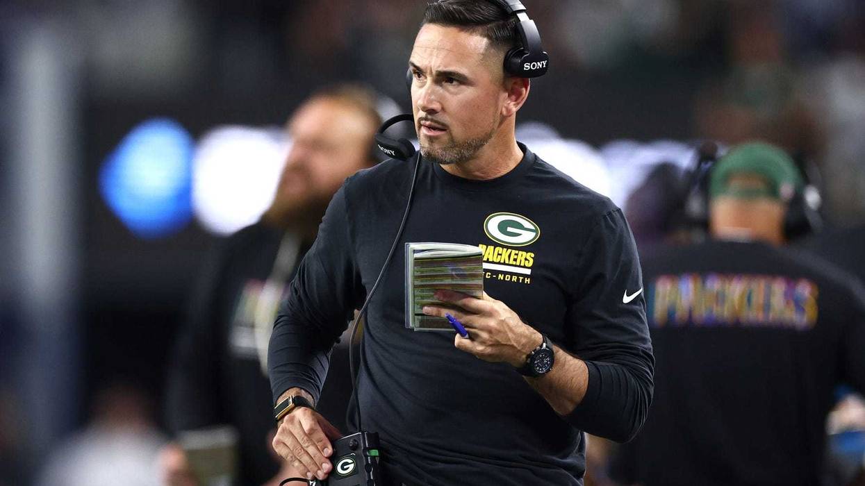 Sep 28, 2025; Arlington, Texas, USA; Green Bay Packers head coach Matt LaFleur looks on in the first quarter against the Dallas Cowboys at AT&T Stadium. Mandatory Credit: Kevin Jairaj-Imagn Images