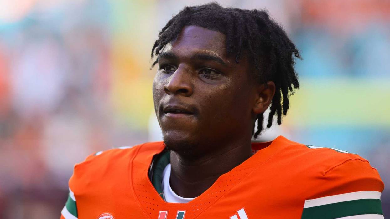 Sep 7, 2024; Miami Gardens, Florida, USA; Miami Hurricanes quarterback Cam Ward (1) looks on before the game against the Florida A&M Rattlers at Hard Rock Stadium.