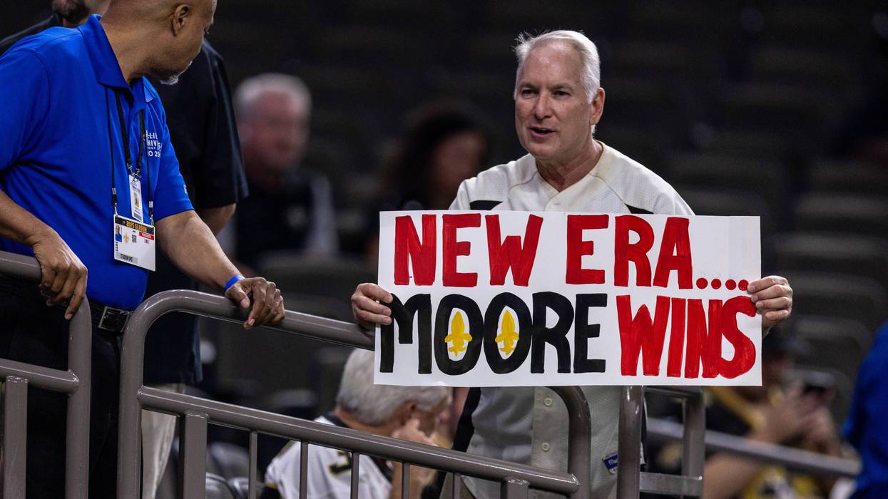 Sep 7, 2025; New Orleans, Louisiana, USA; New Orleans Saints fan shows support against Arizona Cardinals at Caesars Superdome.