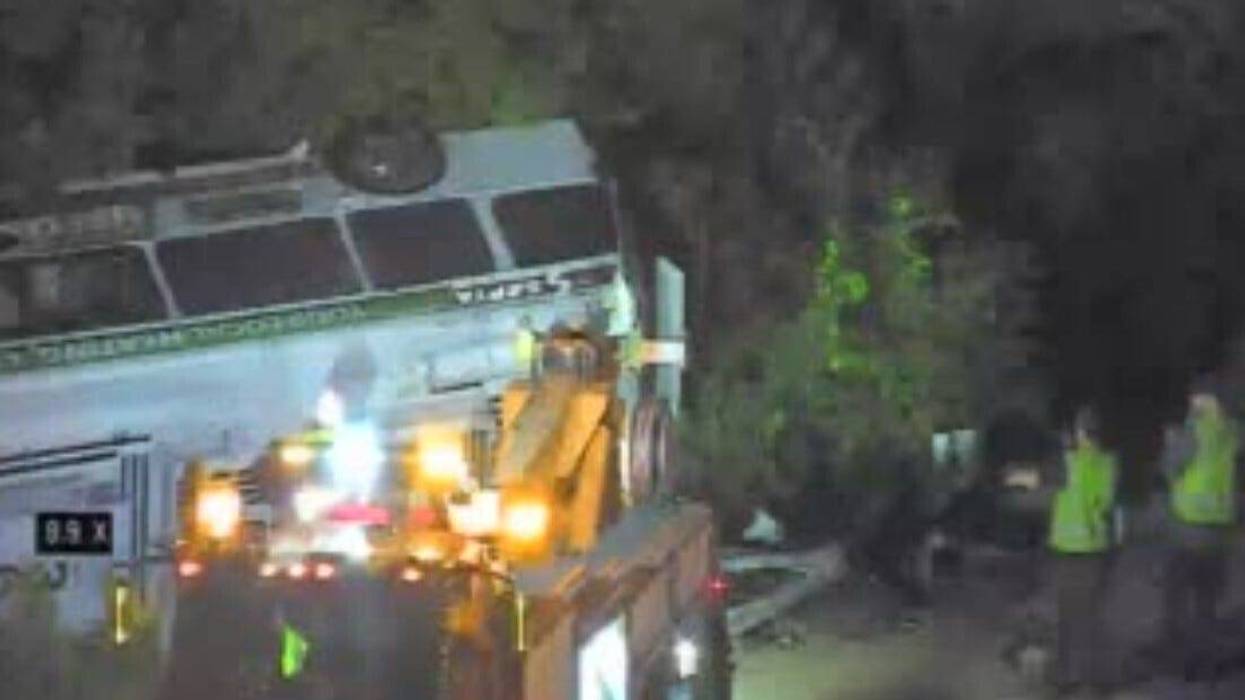 SEPTA bus plows through Blue Route guardrails, crashes on side