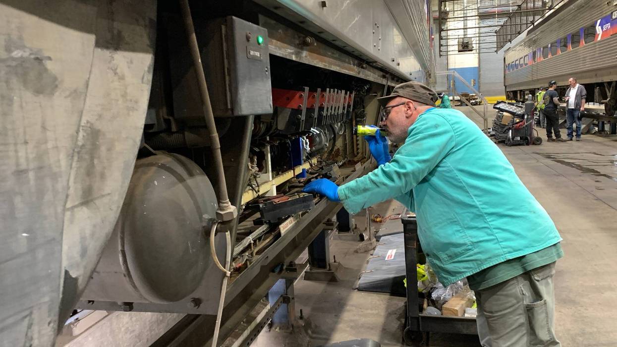 SEPTA rail cars being inspected