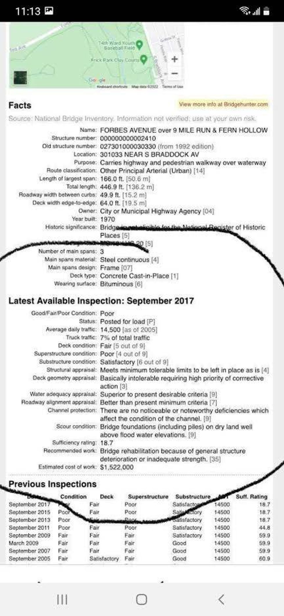 September 2017 Inspection Report of Fern Hollow Bridge