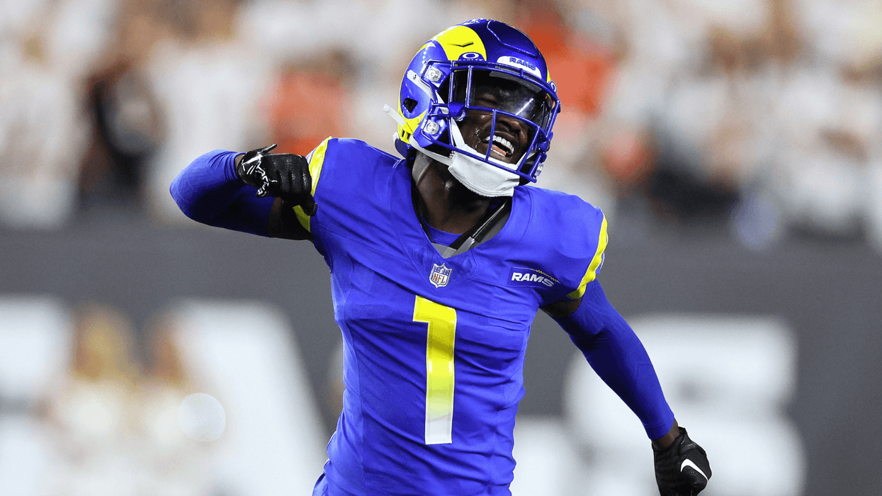 SEPTEMBER 25: Derion Kendrick #1 of the Los Angeles Rams celebrates a missed field goal by the Cincinnati Bengals during the first quarter in the game at Paycor Stadium on September 25, 2023 in Cincinnati, Ohio. (Photo by Andy Lyons/Getty Images)