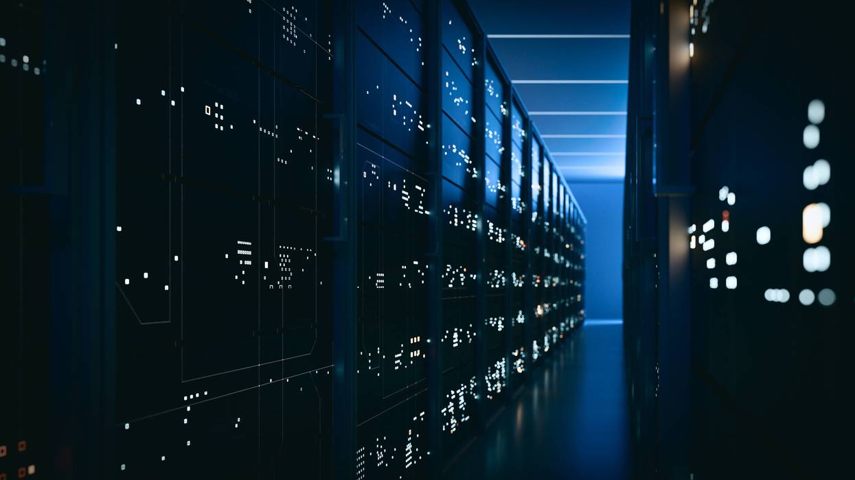 Server racks along a data center aisle