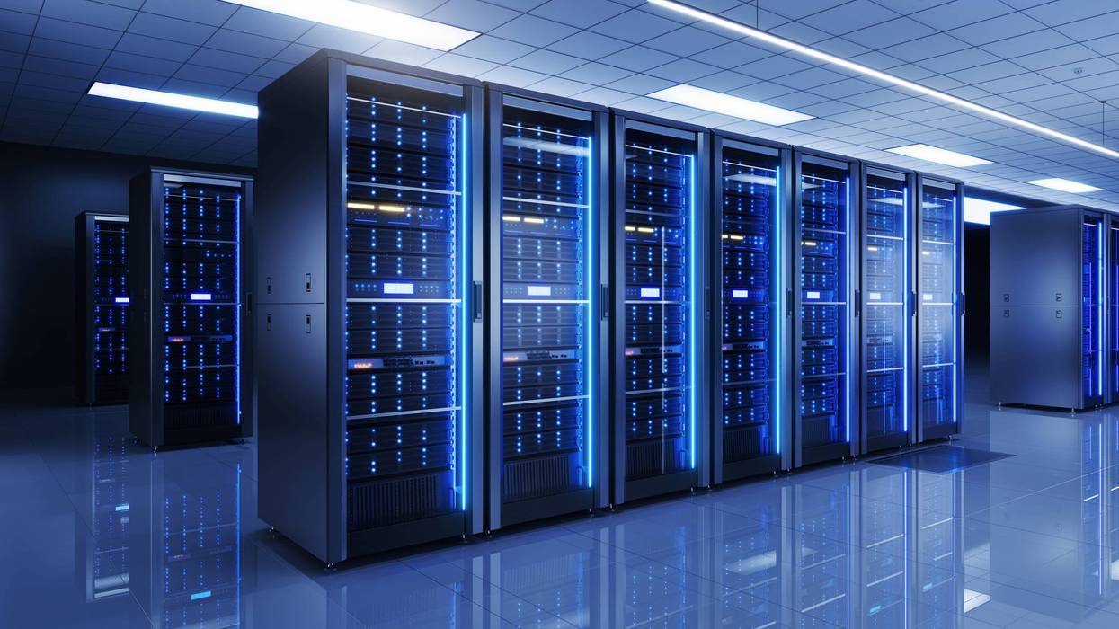 Server racks in server room data center - Cloud Computing, Artificial Intelligence, Database Concept - 3d illustration
