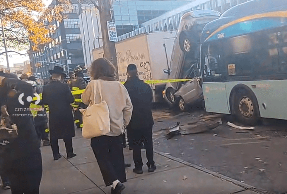 Several people were injured in a crash involving an MTA bus and multiple cars in Brooklyn on Tuesday afternoon