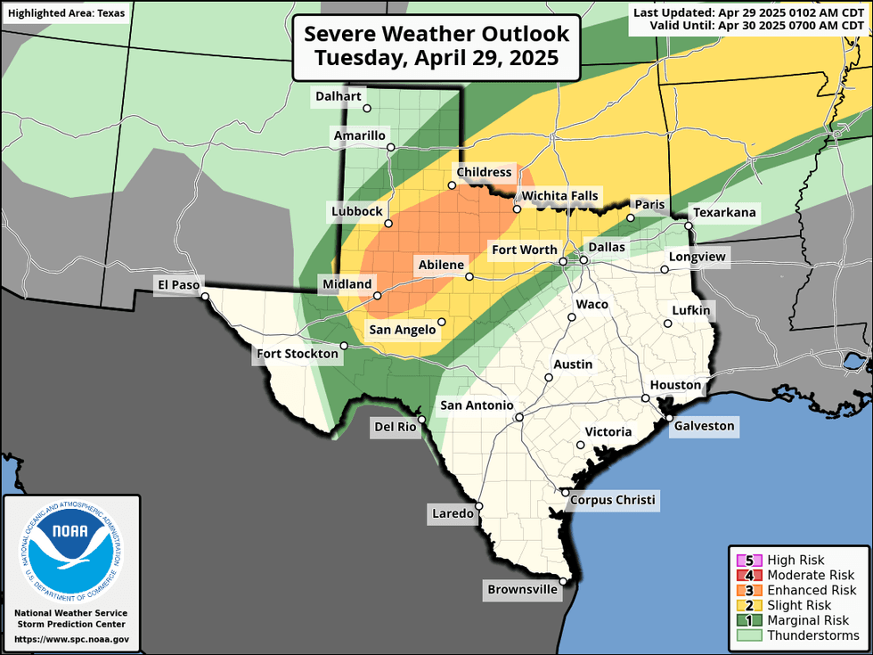Severe weather outlook for Tuesday