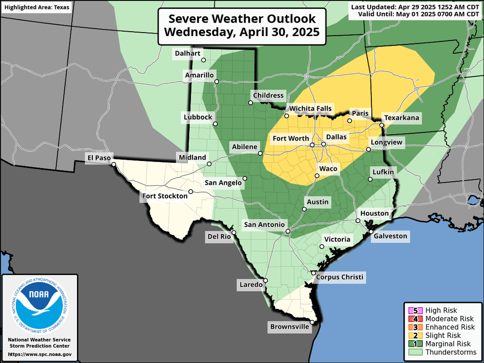 Severe weather outlook for Wednesday