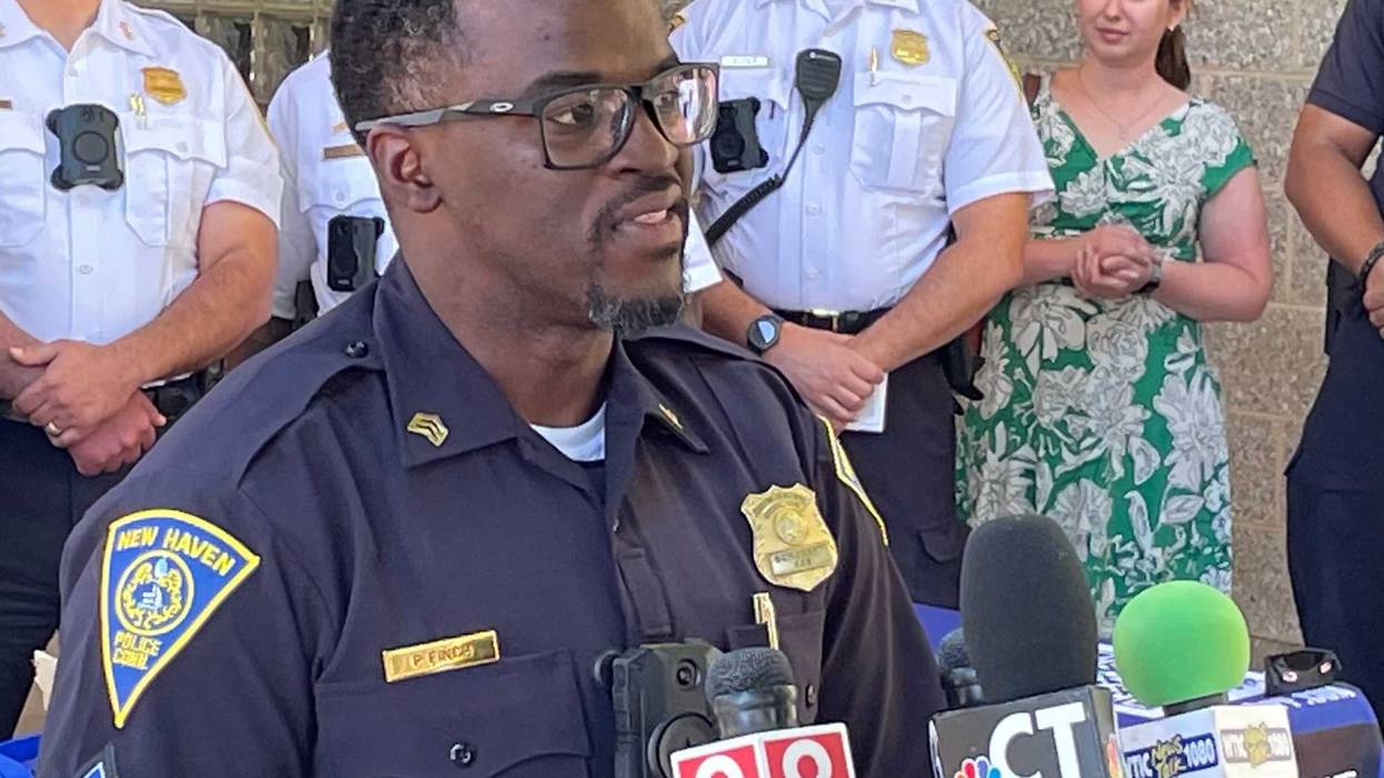 Sgt. Paul Fitch, recruiting coordinator for the New Haven Police Dept., speaks to reporters before canvassing the Dixwell and Newhallville neighborhoods, recruiting residents to apply for positions as police officers.