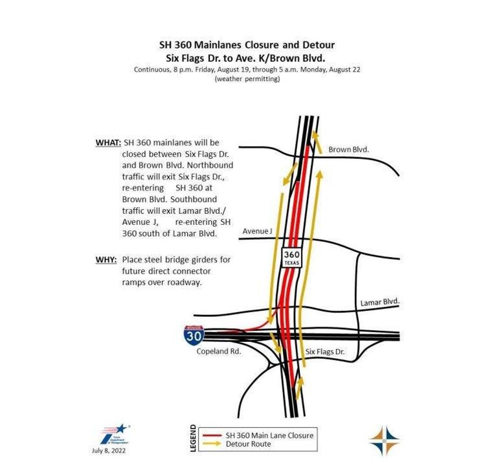 SH 360 closure at Brown