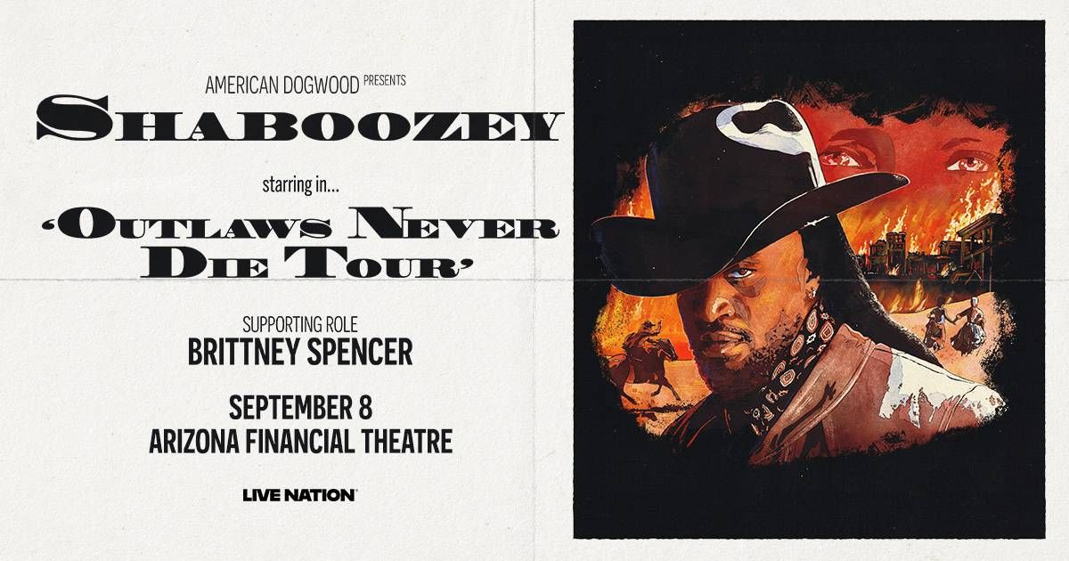 Shaboozey's 'Outlaws Never Die Tour' poster: Western art with Shaboozey, Brittney Spencer. Sept 8.