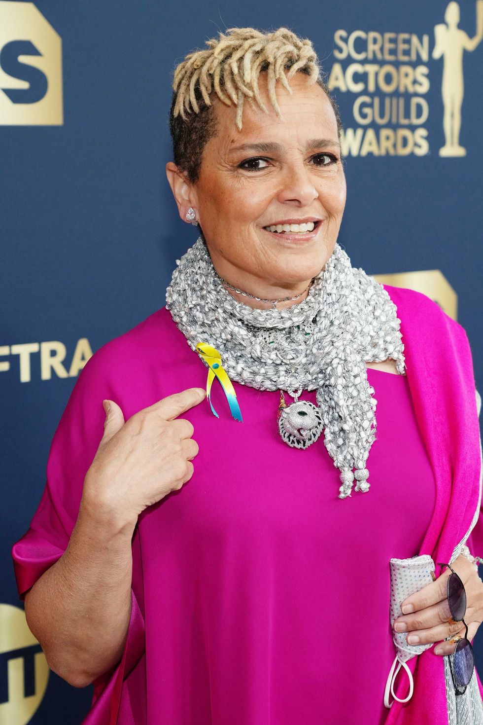 Shari Belafonte attends the 28th Screen Actors Guild Awards at Barker Hangar on February 27, 2022 in Santa Monica, California.