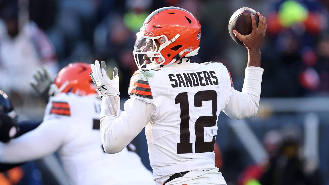 Shedeur Sanders #12 of the Cleveland Browns throws a pass during the third quarter against the Chicago Bears at Soldier Field on December 14, 2025 in Chicago, Illinois.