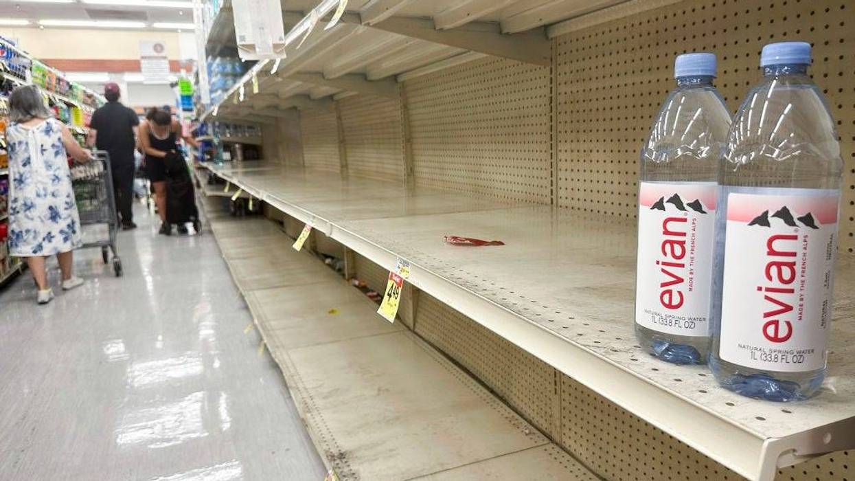 Shelves are nearly empty of bottled water in a grocery store as people stock up as Hurricane Hilary approaches on August 19, 2023 in Los Angeles, California. Southern California is under a first-ever tropical storm warning as Hurricane Hilary approaches with parts of California, Arizona, and Nevada preparing for flooding, high winds, and heavy rains. (Photo by Mario Tama/Getty Images)