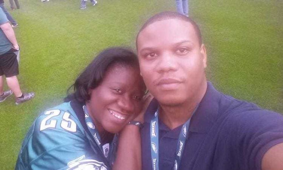 Shirley Dash and her son, Craig Wilmore, on Lincoln Financial Field.