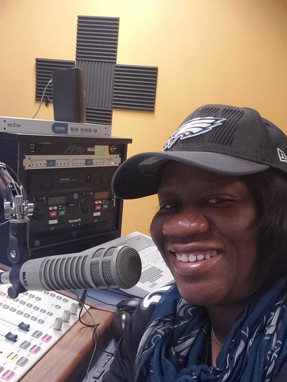 Shirley Dash in a radio studio