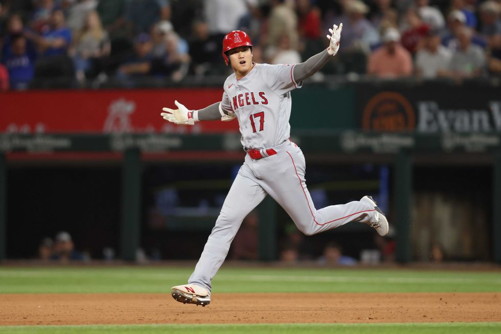 Shohei Ohtani celebrates a home run for the Angels