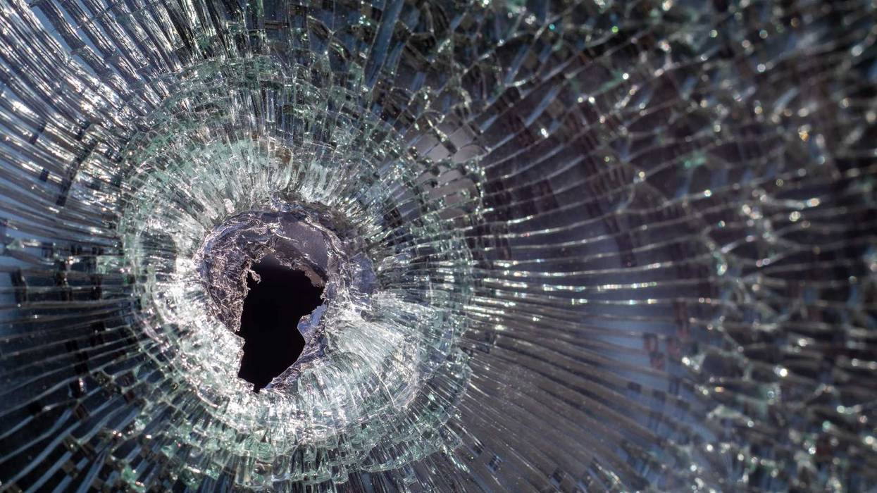 Shot-out window stock photo.