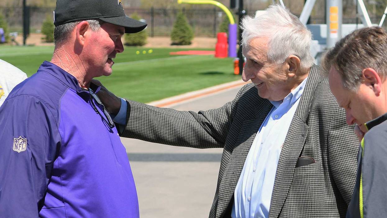 Sid Hartman with Vikings Head Coach Mike Zimmer