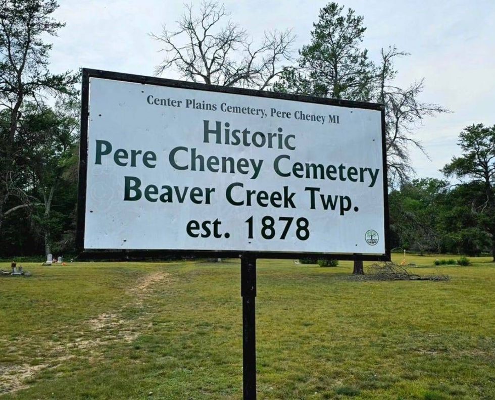 Sign for the Pere Cheney Cemetery in Michigan