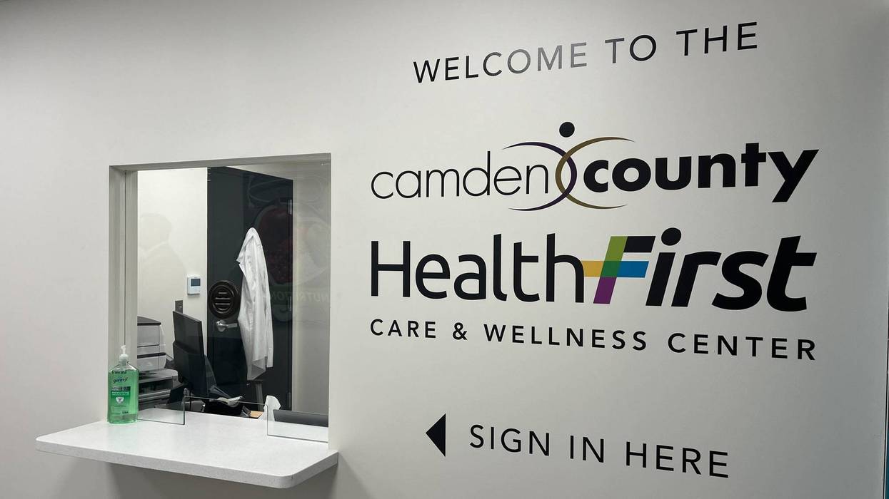 Sign-in window at HealthFirst Care and Wellness Center at the Wiggins Center in Camden, N.J.