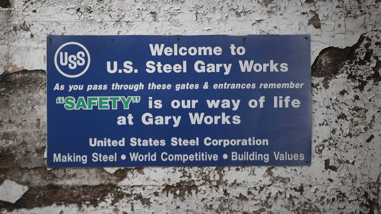 sign posted at the entrance of United States Steel's (USS) Gary Works facility