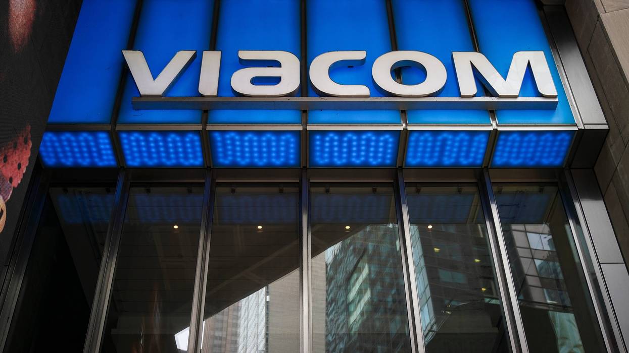 Signage for Viacom stands outside their headquarters in Times Square on August 13, 2019 in New York City. Following years of on-and-off talks and negotiations, CBS and Viacom have agreed to merge.