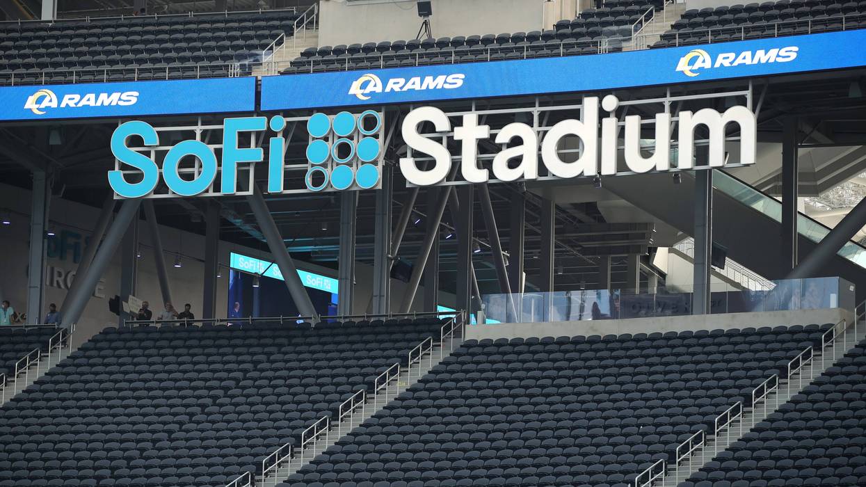 Signage is seen at SoFi Stadium before the game between the Dallas Cowboys and the Los Angeles Rams on September 13, 2020 in Inglewood, California.