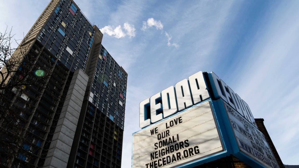 Signage outside the Cedar Cultural Center says "We Love Our Somali Neighbors" on December 4, 2025 in Minneapolis, Minnesota.
