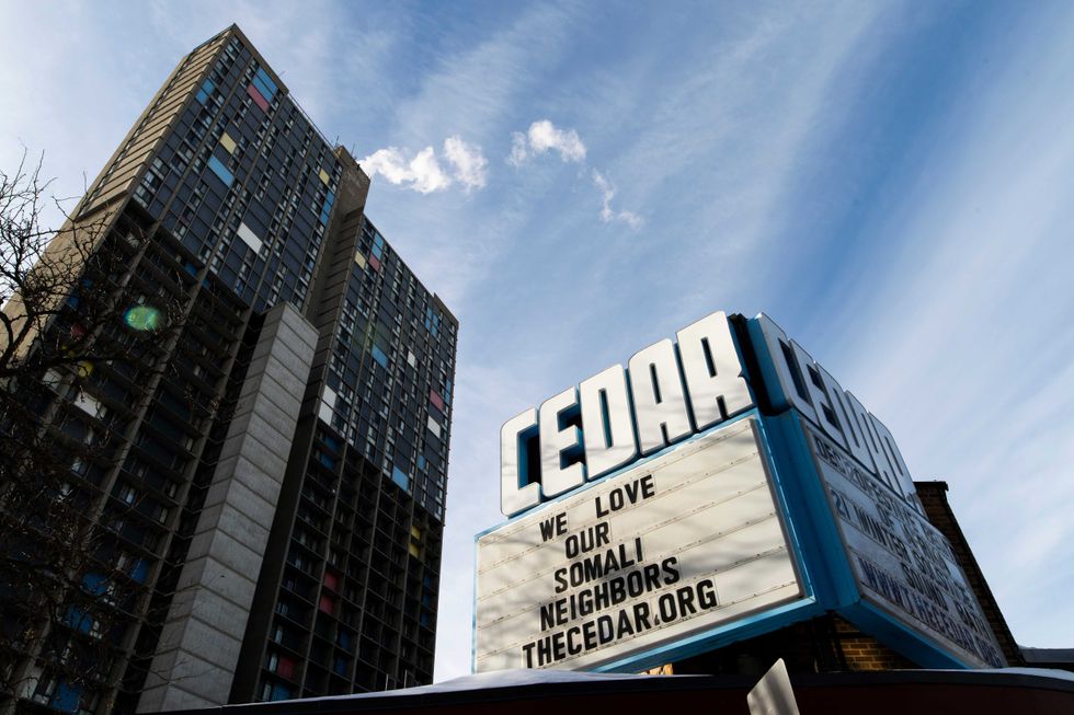 Signage outside the Cedar Cultural Center says "We Love Our Somali Neighbors" on December 4, 2025 in Minneapolis, Minnesota.