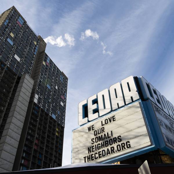  Signage outside the Cedar Cultural Center says "We Love Our Somali Neighbors" on December 4, 2025 in Minneapolis, Minnesota.