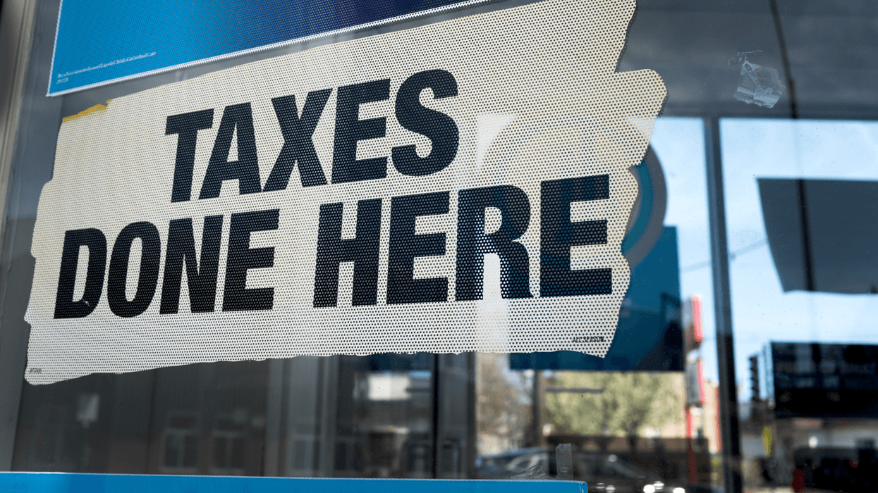 Signs advertise services at a tax preparer's office