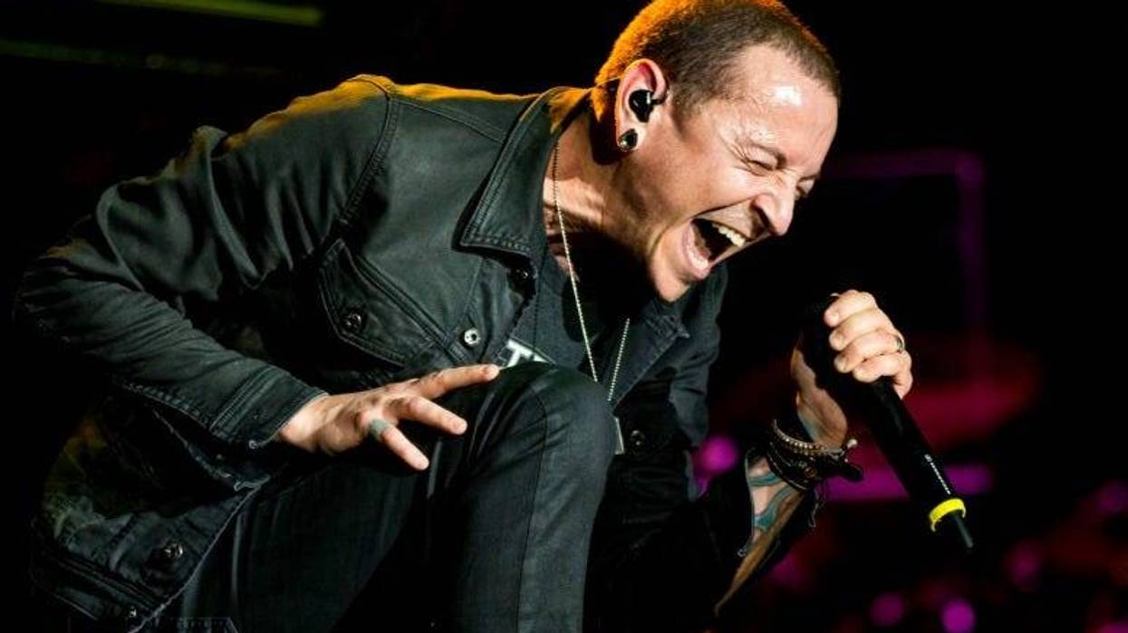 Singer Chester Bennington of Linkin Park performs onstage during Rock in Rio USA at the MGM Resorts Festival Grounds on May 8, 2015